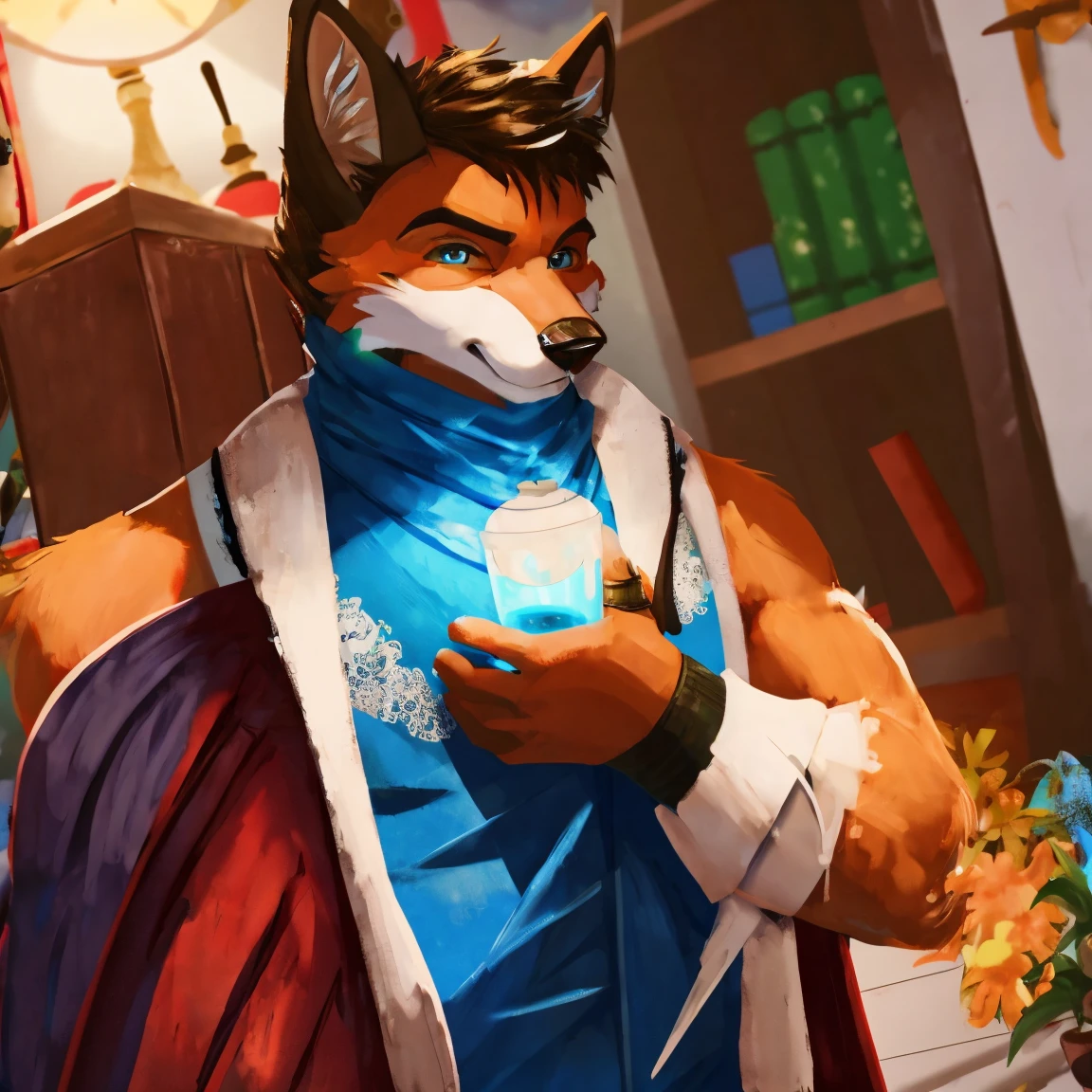 Anthro Fox, in coat, brown coat, By mystikfox61