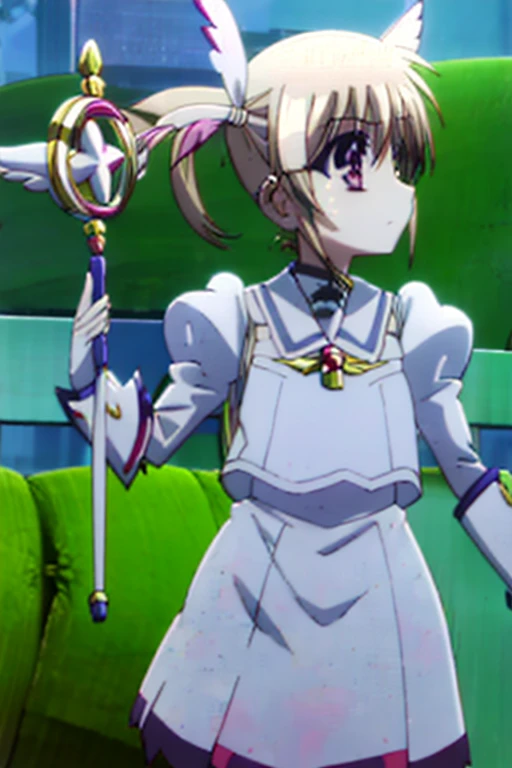 nanoha,smile,anime.wave hands,Magic Stick,Twin tails,Costumes