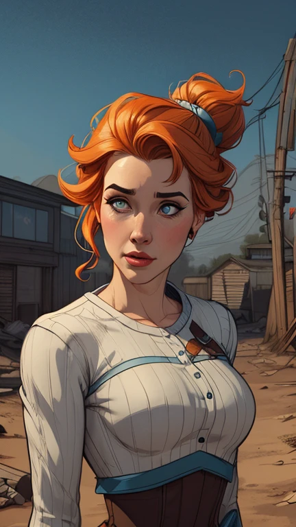 Personagem mulher estilo atompunk Fallout 4 Jennifer Connelly le com marcas de guerras Imagem de desenho animado de uma mulher .Ilustra??o estilo desenho animado, estilo de arte dos desenhos animados, estilo de arte dos desenhos animados, digital illustration style, estilo atompunk design de personagens altamente detalhado, arte digital detalhada coragem, Forest fan art, Design de personagens de retrato, beautiful digital illustration, retrato de alta qualidade, Arte em quadrinhos, mulher jovem cabelo com transas lindas . Queen Anna of ArendelleBeautiful lined eyes Medium large bust and wonderful sexy clothes. image expression of sexual desire from waist to head illustration Queen Anne of Arendelle atompunk style Fallout 4