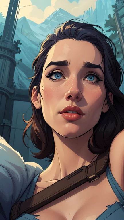 Personagem mulher estilo atompunk Fallout 4 Jennifer Connelly le com marcas de guerras Imagem de desenho animado de uma mulher .Ilustra??o estilo desenho animado, estilo de arte dos desenhos animados, estilo de arte dos desenhos animados, digital illustration style, estilo atompunk design de personagens altamente detalhado, arte digital detalhada coragem, Forest fan art, Design de personagens de retrato, beautiful digital illustration, retrato de alta qualidade, Arte em quadrinhos, mulher jovem cabelo com transas lindas . Queen Anna of ArendelleBeautiful lined eyes Medium large bust and wonderful sexy clothes. image expression of sexual desire from waist to head illustration Queen Anne of Arendelle atompunk style Fallout 4 The perspective is from below, enfatizando a majestade e o poder da Gigante."