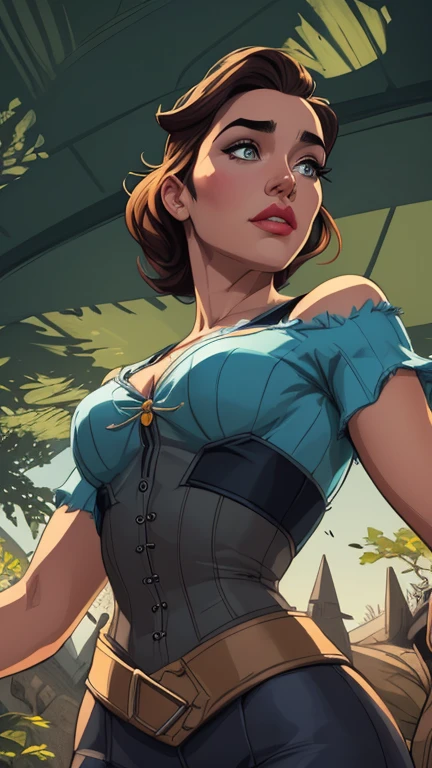 Personagem mulher estilo atompunk Fallout 4 Jennifer Connelly le com marcas de guerras Imagem de desenho animado de uma mulher .Ilustra??o estilo desenho animado, estilo de arte dos desenhos animados, estilo de arte dos desenhos animados, digital illustration style, estilo atompunk design de personagens altamente detalhado, arte digital detalhada coragem, Forest fan art, Design de personagens de retrato, beautiful digital illustration, retrato de alta qualidade, Arte em quadrinhos, mulher jovem cabelo com transas lindas . Queen Anna of ArendelleBeautiful lined eyes Medium large bust and wonderful sexy clothes. image expression of sexual desire from waist to head illustration Queen Anne of Arendelle atompunk style Fallout 4 The perspective is from below, enfatizando a majestade e o poder da Gigante."