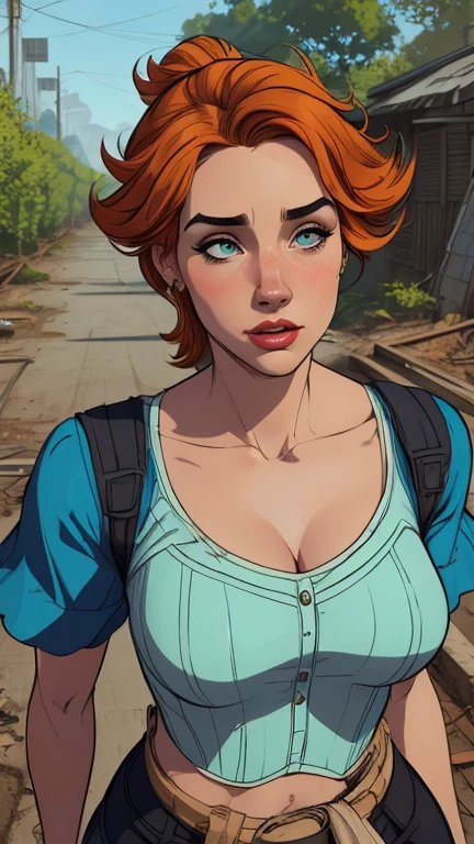 Personagem mulher estilo atompunk Fallout 4 Jennifer Connelly le com marcas de guerras Imagem de desenho animado de uma mulher .Ilustra??o estilo desenho animado, estilo de arte dos desenhos animados, estilo de arte dos desenhos animados, digital illustration style, estilo atompunk design de personagens altamente detalhado, arte digital detalhada coragem, Forest fan art, Design de personagens de retrato, beautiful digital illustration, retrato de alta qualidade, Arte em quadrinhos, mulher jovem cabelo com transas lindas . Queen Anna of ArendelleBeautiful lined eyes Medium large bust and wonderful sexy clothes. image expression of sexual desire from waist to head illustration Queen Anne of Arendelle atompunk style Fallout 4 The perspective is from above, emphasizing the majesty and power of the Giant."