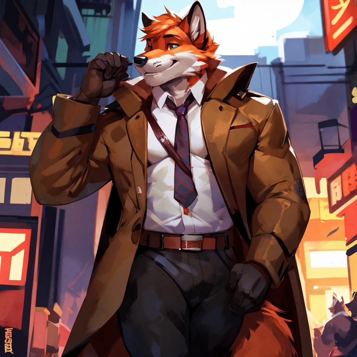 Anthro, Fox, in clothes, brown coat, By mystikfox61