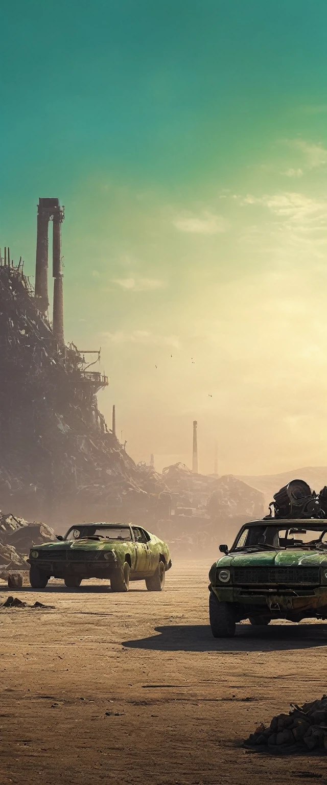 Post-apocalyptic wasteland:1.7, ((night, Dark: 1.6)), The backdrop of this masterpiece, Mad Max industrial style artifacts, epic.., showing a destructive scene, abandoned fabricated, broken walls , rubble, barrels with fire inside, darkness, it is night, desolation, wind flying earth, showing a destructive apocalyptic scene, sand, Best possible quality, 8K Ultra resolution, Stunning illustration, the best of all, Awarded, how to be the best , ((cyan, brown, green, white colors: 1.5)), epic desert setting: 1.5, photorealistic: 1.4, skin texture: 1.4, super masterpiece, super detailed, hyper detailed, 32K