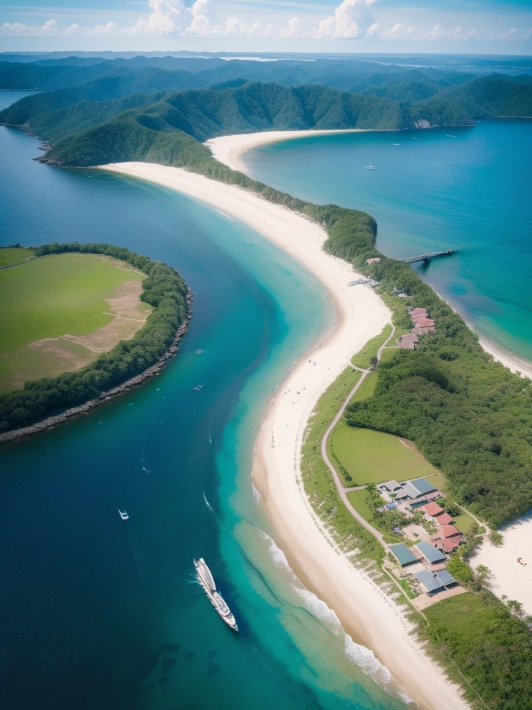 foto realistis hasil dokumenter dari sebuah drone , di daerah perairan pantai , realistis luar biasa , detail luar biasa , pengaturan cahaya luar biasa , penataan luar biasa , gambar luar biasa tajam , sudut pandang close up , gradasi warna luar biasa sempurna 