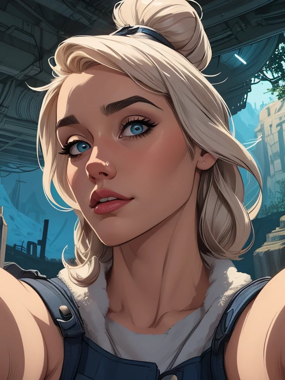 Personagem mulher estilo atompunk Fallout 4 Jennifer Connelly le com marcas de guerras Imagem de desenho animado de uma mulher .Ilustra??o estilo desenho animado, estilo de arte dos desenhos animados, estilo de arte dos desenhos animados, digital illustration style, estilo atompunk design de personagens altamente detalhado, arte digital detalhada coragem, Forest fan art, Design de personagens de retrato, beautiful digital illustration, retrato de alta qualidade, Arte em quadrinhos, mulher jovem cabelo com transas lindas . Queen Anna of ArendelleBeautiful lined eyes Medium large bust and wonderful sexy clothes. image expression of sexual desire from waist to head illustration Queen Anne of Arendelle atompunk style Fallout 4 The perspective is from below, enfatizando a majestade e o poder da Gigante."