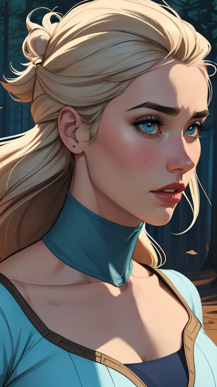 Personagem mulher estilo atompunk Fallout 4 Jennifer Connelly le com marcas de guerras Imagem de desenho animado de uma mulher .Ilustra??o estilo desenho animado, estilo de arte dos desenhos animados, estilo de arte dos desenhos animados, digital illustration style, estilo atompunk design de personagens altamente detalhado, arte digital detalhada coragem, Forest fan art, Design de personagens de retrato, beautiful digital illustration, retrato de alta qualidade, Arte em quadrinhos, mulher jovem cabelo com transas lindas . Queen Anna of ArendelleBeautiful lined eyes Medium large bust and wonderful sexy clothes. image expression of sexual desire from waist to head illustration Queen Anne of Arendelle atompunk style Fallout 4 The perspective is in profile, emphasizing the majesty and power of the Giant."