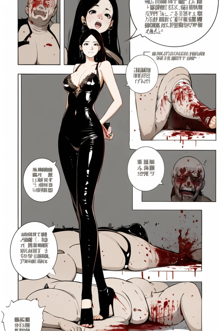 comic storyboard,anatomically correct,1beautiful girl, long hair,smile,barefoot,lace top,sexy, shiny leggings, thin gap,camel toe,high heels,cleavage,crossed legs,large breasts,leg tattoo,long hair,smile,toenails,) standing,trample,cuts,defloration,indoor,couple,femdom,hetero,saliva , mucus,femdom,blood on clothes,blood on hands,blood splatter,open mouth,kneeling man,sit,trembling man,dead man,sit,bruise man,lying man,man cum,bleeding man,(masterpiece, best quality:1.2)