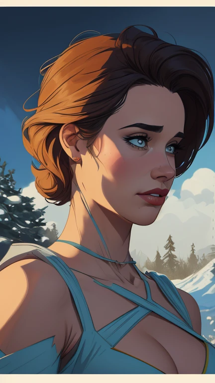 Personagem mulher estilo atompunk Fallout 4 Jennifer Connelly le com marcas de guerras Imagem de desenho animado de uma mulher .Ilustra??o estilo desenho animado, estilo de arte dos desenhos animados, estilo de arte dos desenhos animados, digital illustration style, estilo atompunk design de personagens altamente detalhado, arte digital detalhada coragem, Forest fan art, Design de personagens de retrato, beautiful digital illustration, retrato de alta qualidade, Arte em quadrinhos, mulher jovem cabelo com transas lindas . Queen Anna of ArendelleBeautiful lined eyes Medium large bust and wonderful sexy clothes. image expression of sexual desire from waist to head illustration Queen Anne of Arendelle atompunk style Fallout 4 The perspective is in profile, emphasizing the majesty and power of the Giant."