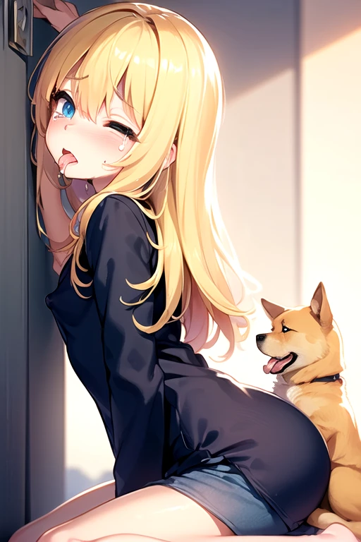 1girl,((1dog)), vaginal sex, kneeling, bent over, sex from behind,doggy style, from side, arms behind back, arm grab creampie、masterpiece、closed one eye
(nsfw)high quality、ultra highle、master piece、(slant eye)(masturbation)(blonde blue eyes)()(petite)(smabreast)(small nipples)(14years old)(( medium hair))(yellow hair)(hair between eyes)(messy hair)(hair intakes)(side lock)(small breasts)(Ccup)(petite)(low length)pink nipples、Close your eyes、Crying face、orgasm、Touching the nipples、blazer、Licking nipples