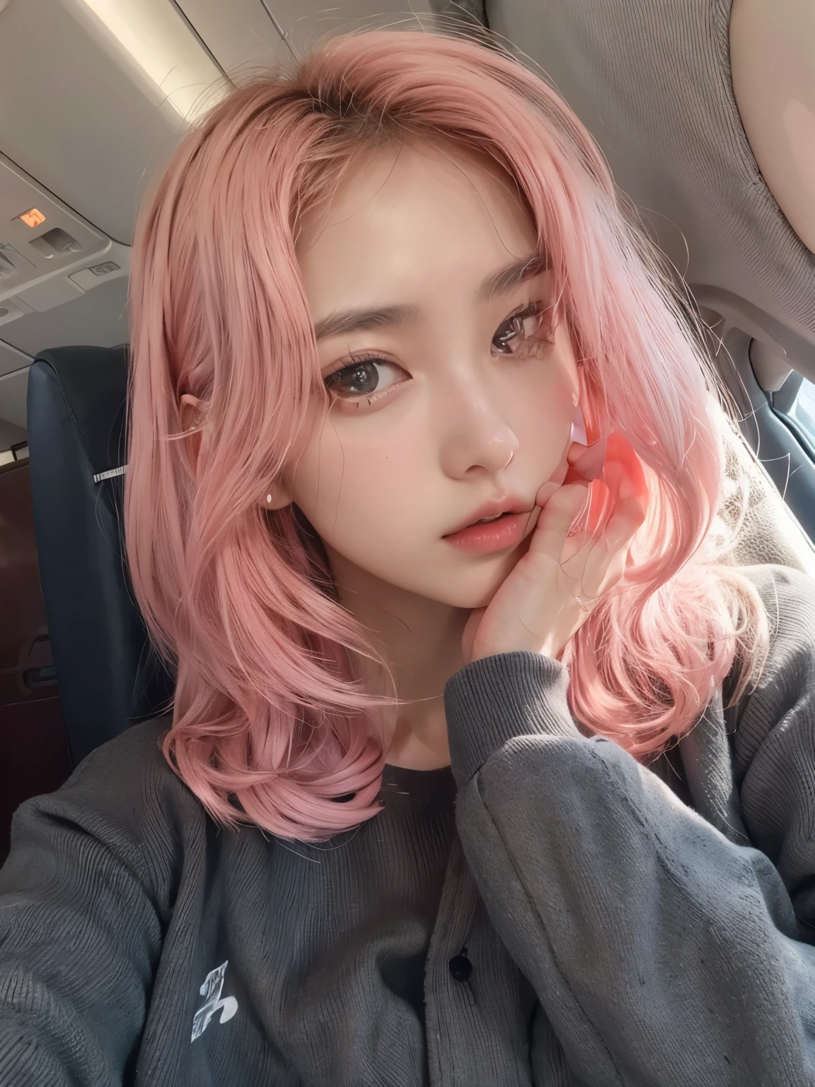 arafed asian woman with cabello rosado sitting in a plane, with cabello rosado, flowing cabello rosado, parque roseanne de blackpink, Cabello Liso Rosa, light cabello rosado, cabello rosado, muchacha rosada, ulzzang, tono de piel rosa pastel, (colores rosados), rosa pastel, cara rosada, long flowing cabello rosado, pelo de chicle, tono rosado, glowing cara rosada, Jung Eunbi, Eunha from VIVIZ