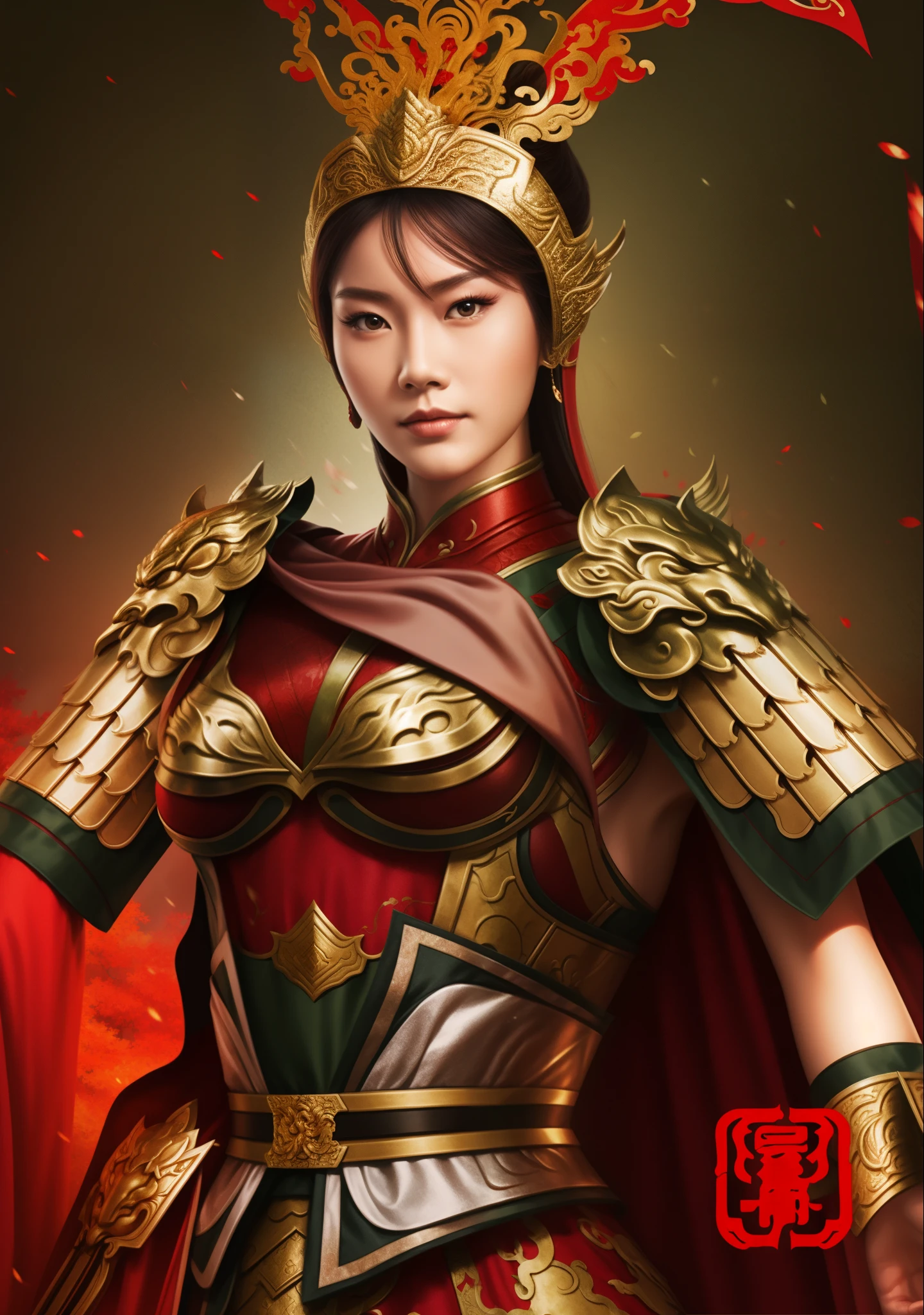 wearing armor、Close-up of woman in red cloak, Inspired by Ju Lian, Inspired by trees, bian lian, g liulian art style, Inspired by Guo Chun, yun ling, xianxia hero, inspired by Fan Kuan, inspired by Wu Zuoren, heise-lian yan fang, Inspired by Pu Hua