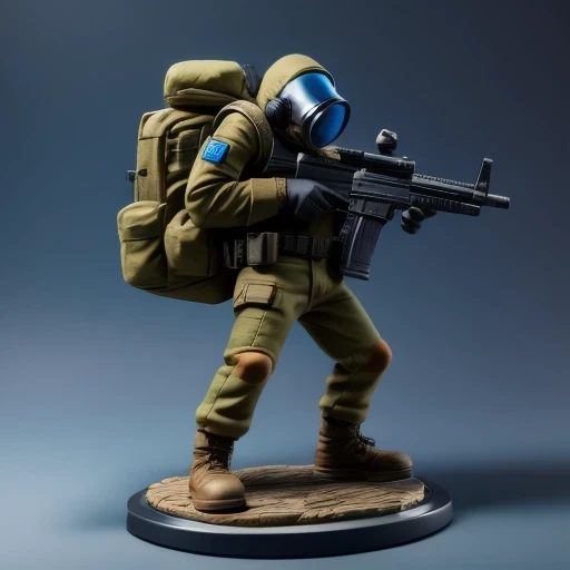 （（side angle））Alafud Soldier with gas mask and gun, Sanya Toys, Guerrilla, vinyl toy figurine, Highly detailed toys, Future combat equipment, Stop motion vinyl characters, Soldier, Marmoset Rendering, camouflage equipment, Octane Rendering”, Octane Rendering ”, Ninja, Vinyl Action Figures, Personagem pequeno. Unreal Engine 5,(((Pure cotton plush)))