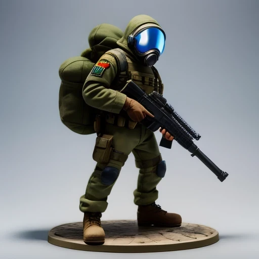 ((side angle))Alafud Soldier with gas mask and gun, Sanya Toys, Guerrilla, vinyl toy figurine, Highly detailed toys, Future combat equipment, Stop motion vinyl characters, Soldier, Marmoset Rendering, camouflage equipment, Octane Rendering”, Octane Rendering ”, Ninja, Vinyl Action Figures, Personagem pequeno. Unreal Engine 5,(((Pure cotton plush)))