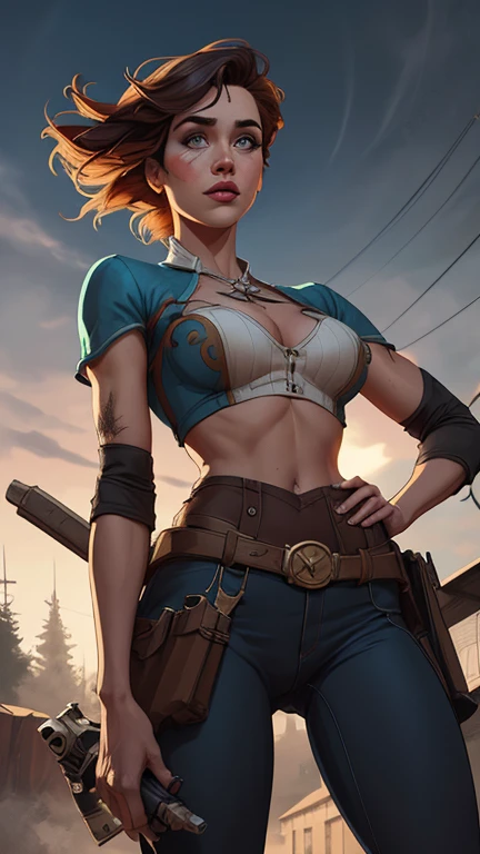 Woman character jeday style warrior armed with a 38 revolver western style atompunk Fallout 4 Jennifer Connelly le with marks of war Cartoon image of a woman .Ilustra??o estilo desenho animado, estilo de arte dos desenhos animados, estilo de arte dos desenhos animados, digital illustration style, estilo atompunk design de personagens altamente detalhado, arte digital detalhada coragem, Forest fan art, Design de personagens de retrato, beautiful digital illustration, retrato de alta qualidade, Arte em quadrinhos, mulher jovem cabelo com transas lindas . Queen Anna of ArendelleBeautiful lined eyes Medium large bust and wonderful sexy clothes. image expression of sexual desire from waist to head illustration Queen Anne of Arendelle atompunk style Fallout 4 The perspective is from below, enfatizando a majestade e o poder da Gigante." armed with a 38 revolver western style with a 38 revolver in her hands jeday style warrior in summer clothes on the beach