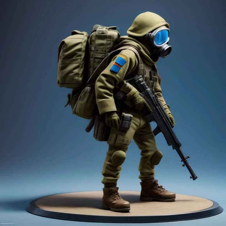 （（side angle））Alafud Soldier with gas mask and gun, Sanya Toys, Guerrilla, vinyl toy figurine, Highly detailed toys, Future combat equipment, Stop motion vinyl characters, Soldier, Marmoset Rendering, camouflage equipment, Octane Rendering”, Octane Rendering ”, Ninja, Vinyl Action Figures, Personagem pequeno. Unreal Engine 5,(((Pure cotton plush)))