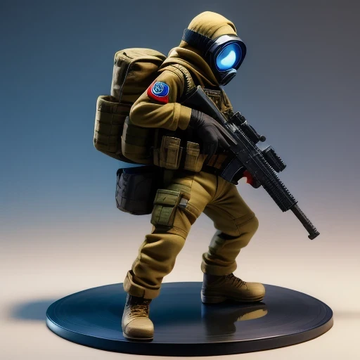 （（side angle））Alafud Soldier with gas mask and gun, Sanya Toys, Guerrilla, vinyl toy figurine, Highly detailed toys, Future combat equipment, Stop motion vinyl characters, Soldier, Marmoset Rendering, camouflage equipment, Octane Rendering”, Octane Rendering ”, Ninja, Vinyl Action Figures, Personagem pequeno. Unreal Engine 5,(((Pure cotton plush)))