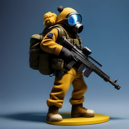 （（side angle））Alafud Soldier with gas mask and gun, Sanya Toys, Guerrilla, vinyl toy figurine, Highly detailed toys, Future combat equipment, Stop motion vinyl characters, Soldier, Marmoset Rendering, camouflage equipment, Octane Rendering”, Octane Rendering ”, Ninja, Vinyl Action Figures, Personagem pequeno. Unreal Engine 5,(((Pure cotton plush)))