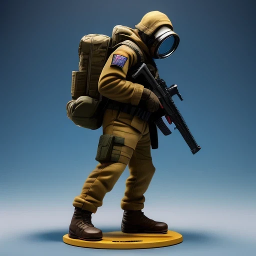 ((side angle))Alafud Soldier with gas mask and gun, Sanya Toys, Guerrilla, vinyl toy figurine, Highly detailed toys, Future combat equipment, Stop motion vinyl characters, Soldier, Marmoset Rendering, camouflage equipment, Octane Rendering”, Octane Rendering ”, Ninja, Vinyl Action Figures, Personagem pequeno. Unreal Engine 5,(((Pure cotton plush)))
