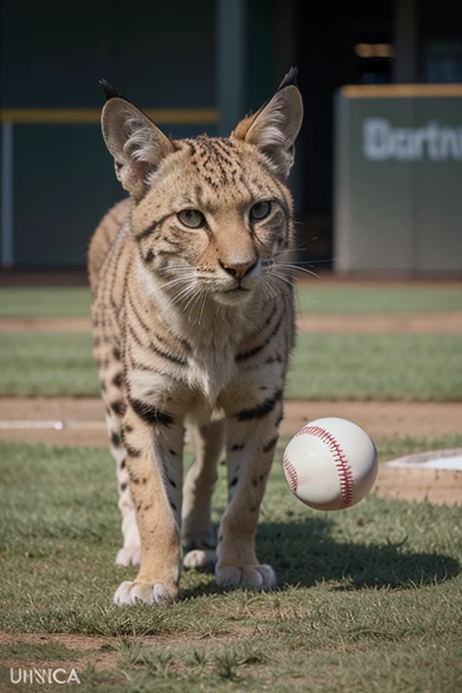 Create a logotype for a baseball team, use green colors and the university pet is a lince, a baseball ball