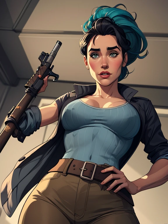 Jeday style woman character with lightsaber warrior armed with a 38 revolver western atompunk style Fallout 4 Jennifer Connelly le with marks of war Cartoon image of a woman .Ilustra??o estilo desenho animado, estilo de arte dos desenhos animados, estilo de arte dos desenhos animados, digital illustration style, estilo atompunk design de personagens altamente detalhado, arte digital detalhada coragem, Forest fan art, Design de personagens de retrato, beautiful digital illustration, retrato de alta qualidade, Arte em quadrinhos, mulher jovem cabelo com transas lindas . Queen Anna of ArendelleBeautiful lined eyes Medium large bust and wonderful sexy clothes. image expression of sexual desire from waist to head illustration Queen Anne of Arendelle atompunk style Fallout 4 The perspective is from below, enfatizando a majestade e o poder da Gigante." armed with a 38 revolver western style with a 38 revolver in her hands jeday style warrior with lightsaber 