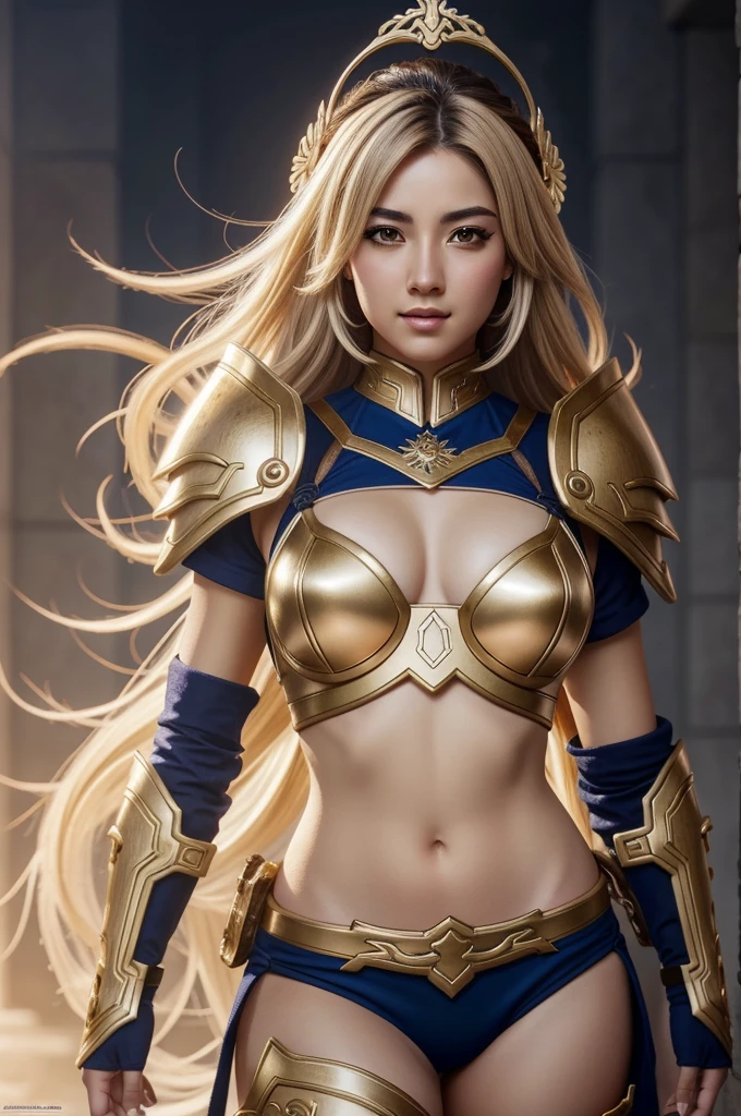 Saint Seiya、corpo inteiro, Athena、CG.alto detalhe、Super Bonito、delicado、bikini type armor, seios enormes, Very high degree of perfection、face frontal、Cruz de Deus