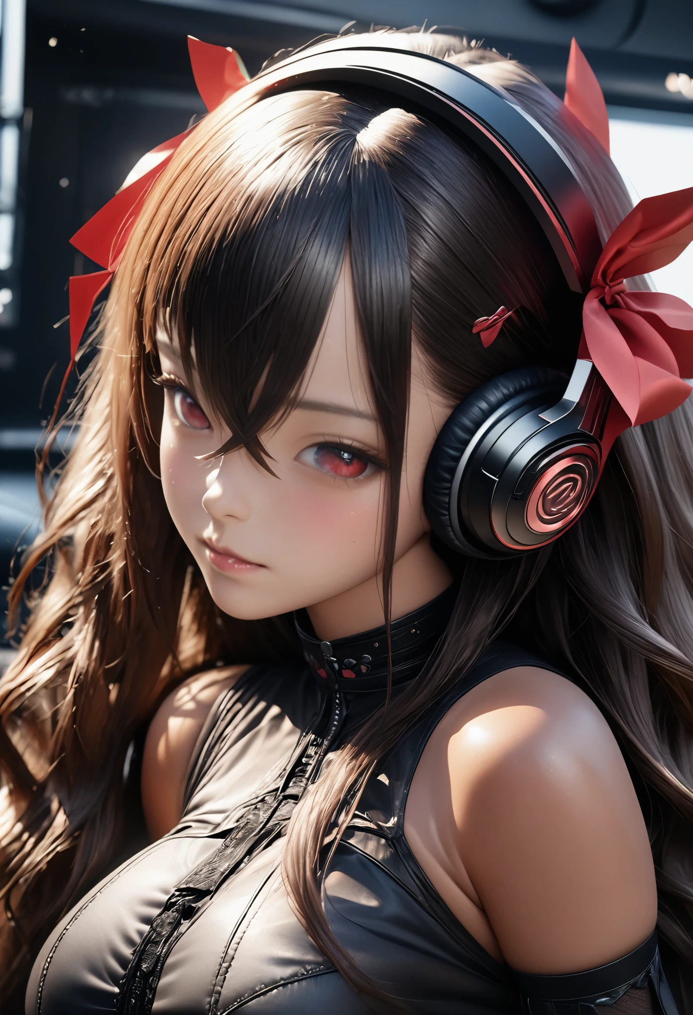 (masterpiece:1.3), (8K、photorealistic, Raw photo, best quality:1.4), Drawing a person using line art、Intricate details、High resolution、Depth Field、Natural light、Professional Lighting, (1 girl), (solo), (cute:1.2)、Very beautiful 18 year old manga girl、 Photorealistic anime girl rendering, Realistic anime 3d style, beautiful silver long hair, crossed bangs, asymmetrical bangs, Put out your ears、eyelash、Red eyes、Charm、(Big natural breast), (perfect anatomy), (hair ribbon, one-piece tan, clothes, detached sleeves, corset, frills, white panties), ((flered skirt)), (Sophisticated headphones)、glowing skin, (high detail skin: 1.2), (Futuristic luxury car interior、Sitting in a car seat、Lift your legs、Spread your legs)、(short boots)、(Sexy Girl:1.2)、Red sunset clouds、it's raining、A decadent and futuristic city area at night、(cyber punk)、(futuristic car、Flashing red light)、Soft Light、Bright colors、