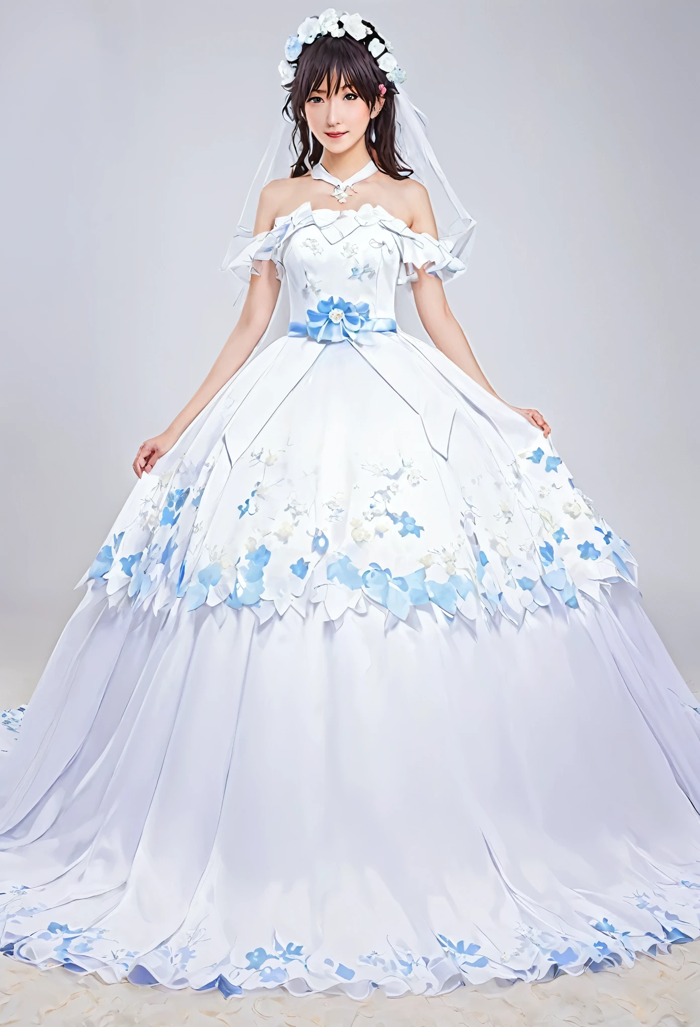 Estilo anime, Robin de honkai Star rail, vestido de novia, ramo de flores