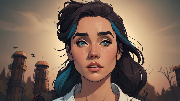 Woman character jeday style warrior armed with a 38 revolver western style atompunk Fallout 4 Jennifer Connelly le with marks of war Cartoon image of a woman .Ilustra??o estilo desenho animado, estilo de arte dos desenhos animados, estilo de arte dos desenhos animados, digital illustration style, estilo atompunk design de personagens altamente detalhado, arte digital detalhada coragem, Forest fan art, Design de personagens de retrato, beautiful digital illustration, retrato de alta qualidade, Arte em quadrinhos, mulher jovem cabelo com transas lindas . Queen Anna of ArendelleBeautiful lined eyes Medium large bust and wonderful sexy clothes. image expression of sexual desire from waist to head illustration Queen Anne of Arendelle atompunk style Fallout 4 Free perspective " armed with a 38 western style revolver with a 38 revolver in her hands jeday warrior style