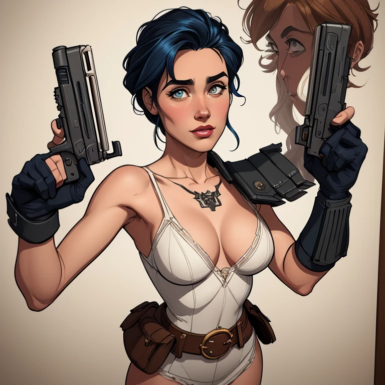Woman character jeday style warrior armed with a 38 revolver western style atompunk Fallout 4 Jennifer Connelly le with marks of war Cartoon image of a woman .Ilustra??o estilo desenho animado, estilo de arte dos desenhos animados, estilo de arte dos desenhos animados, digital illustration style, estilo atompunk design de personagens altamente detalhado, arte digital detalhada coragem, Forest fan art, Design de personagens de retrato, beautiful digital illustration, retrato de alta qualidade, Arte em quadrinhos, mulher jovem cabelo com transas lindas . Queen Anna of ArendelleBeautiful lined eyes Medium large bust and wonderful sexy clothes. image expression of sexual desire from waist to head illustration Queen Anne of Arendelle atompunk style Fallout 4 Free perspective " armed with a 38 western style revolver with a 38 revolver in her hands jeday warrior style