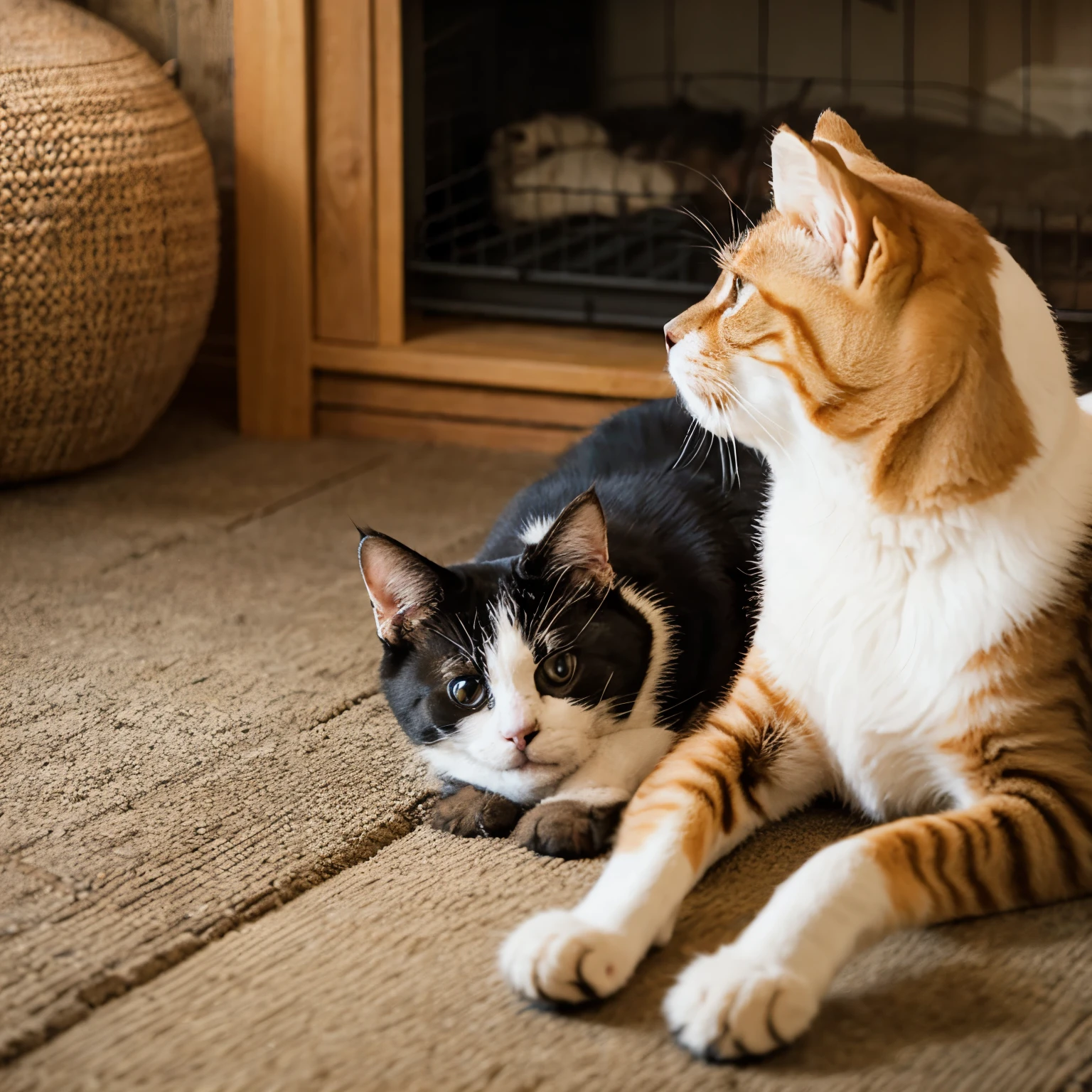 Cat and dog are helping each other