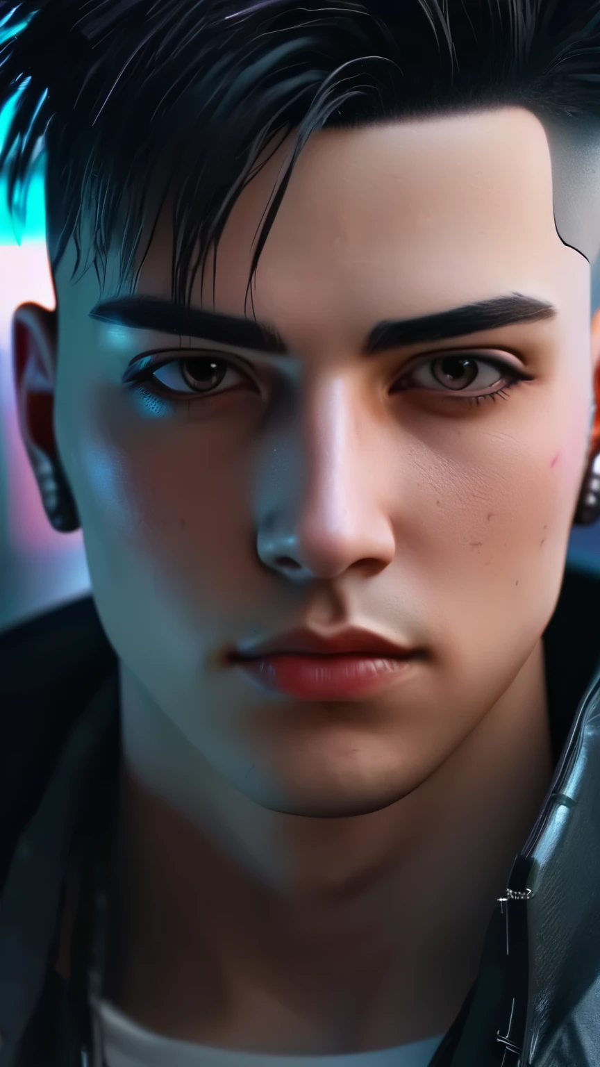 Change background cyberpunk handsome boy, realistic face, 8k, ultra realistic