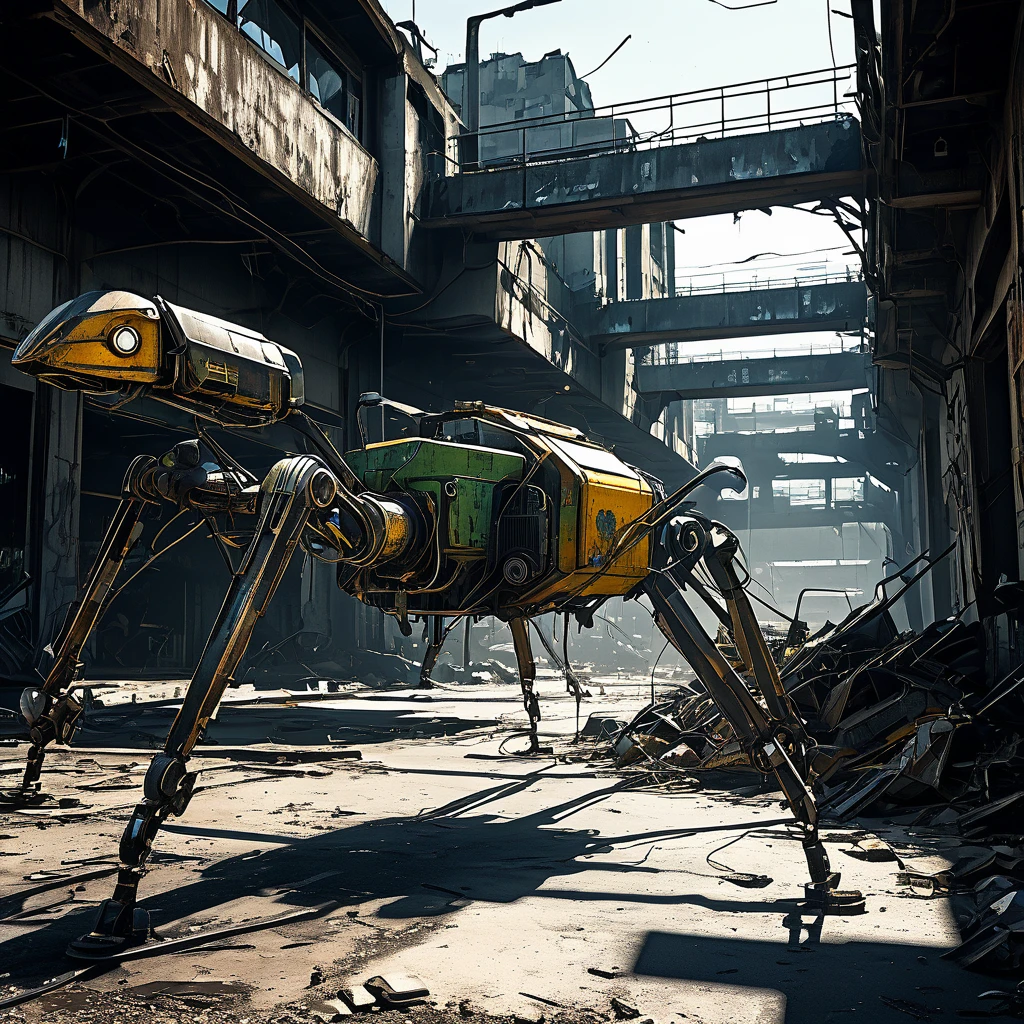 (best quality,highres),insectoid robots made of garbage and scrap,scouring an apocalyptic wasteland,finding useful parts,ruined environment,desolate landscape,dusty atmosphere,harsh sunlight,abandoned structures,dilapidated buildings and vehicles,destroyed cityscape,wreckage and debris,post-apocalyptic setting,mechanical insects crawling and flying,circuitry and wires exposed,mismatched metal parts,rusty and worn exteriors,detailed mechanical joints and limbs,dimly lit corridors,ominous shadows,unexpected beauty in the decay,futuristic technology,sharp edges and angles,unique and unconventional designs,gritty and industrial aesthetic,unconventional color palette,dystopian atmosphere,creative and resourceful,salvaged treasures and hidden gems,storytelling through visuals,visual narrative,evoking a sense of wonder and curiosity.