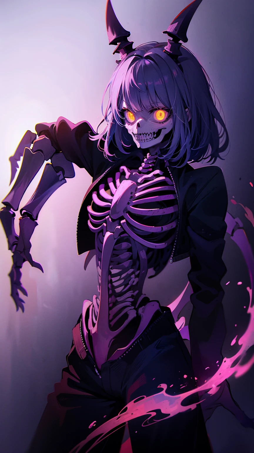 In ink and colored style, a stylized art of bones and skeletone in cables , in lot of colored pigment powder