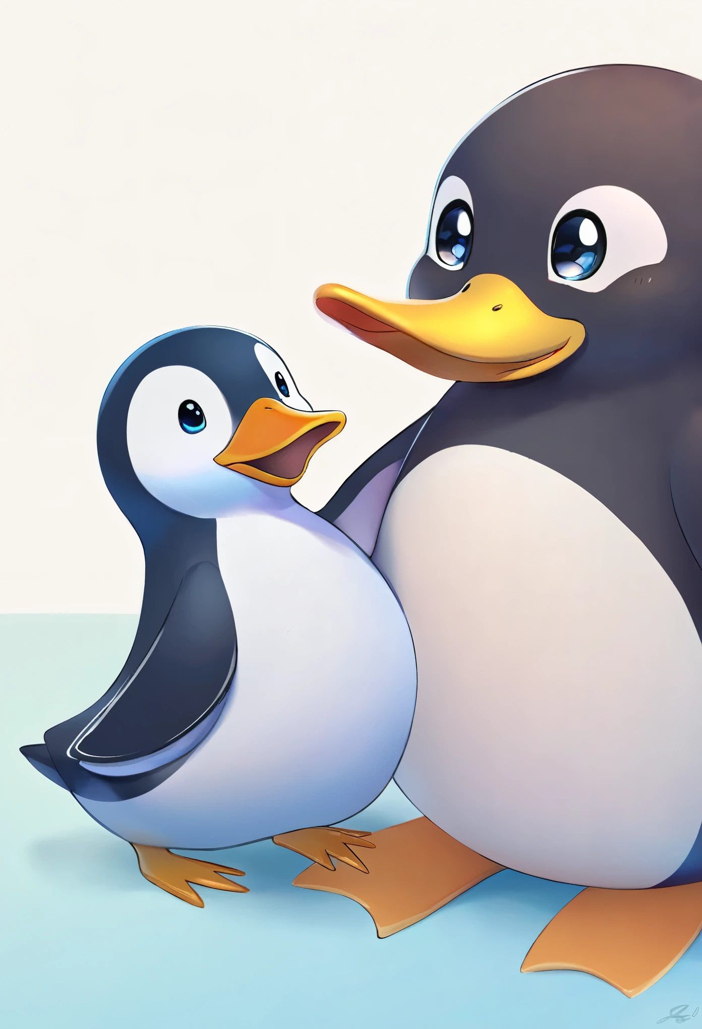 best quality, penguin with a duck mouth, cute no matter what he does, cute face, cute pose