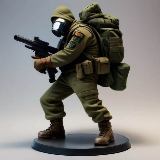 ((side angle))Alafud Soldier with gas mask and gun, Sanya Toys, Guerrilla, vinyl toy figurine, Highly detailed toys, Future combat equipment, Stop motion vinyl characters, Soldier, Marmoset Rendering, camouflage equipment, Octane Rendering”, Octane Rendering ”, Ninja, Vinyl Action Figures, Personagem pequeno. Unreal Engine 5,(((Pure cotton plush)))