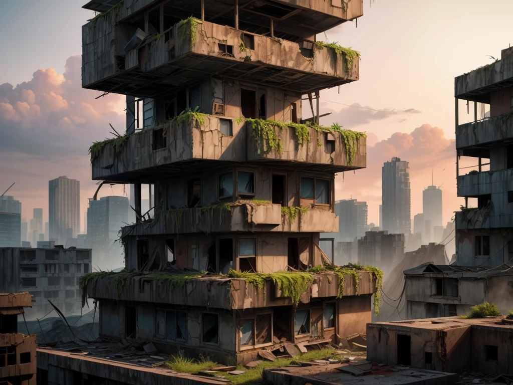 (post-apocalyptic wasteland,overgrown buildings)
(best quality,4k,8k,highres,masterpiece:1.2),ultra-detailed,(realistic,photorealistic,photo-realistic:1.37),HDR,UHD,studio lighting,ultra-fine painting,sharp focus,physically-based rendering,extreme detail description,professional,vivid colors,bokeh
scenery,landscape,post-apocalypti,,overgrown buildings,dystopian,futuristic,desolate,abandoned,lifeless,broken,decaying,apocalyptic atmosphere,collapsed structures,massive destruction,devastation,crumbling monuments,echoes of the past,debris scattered,overgrown with plants,ruined beauty')