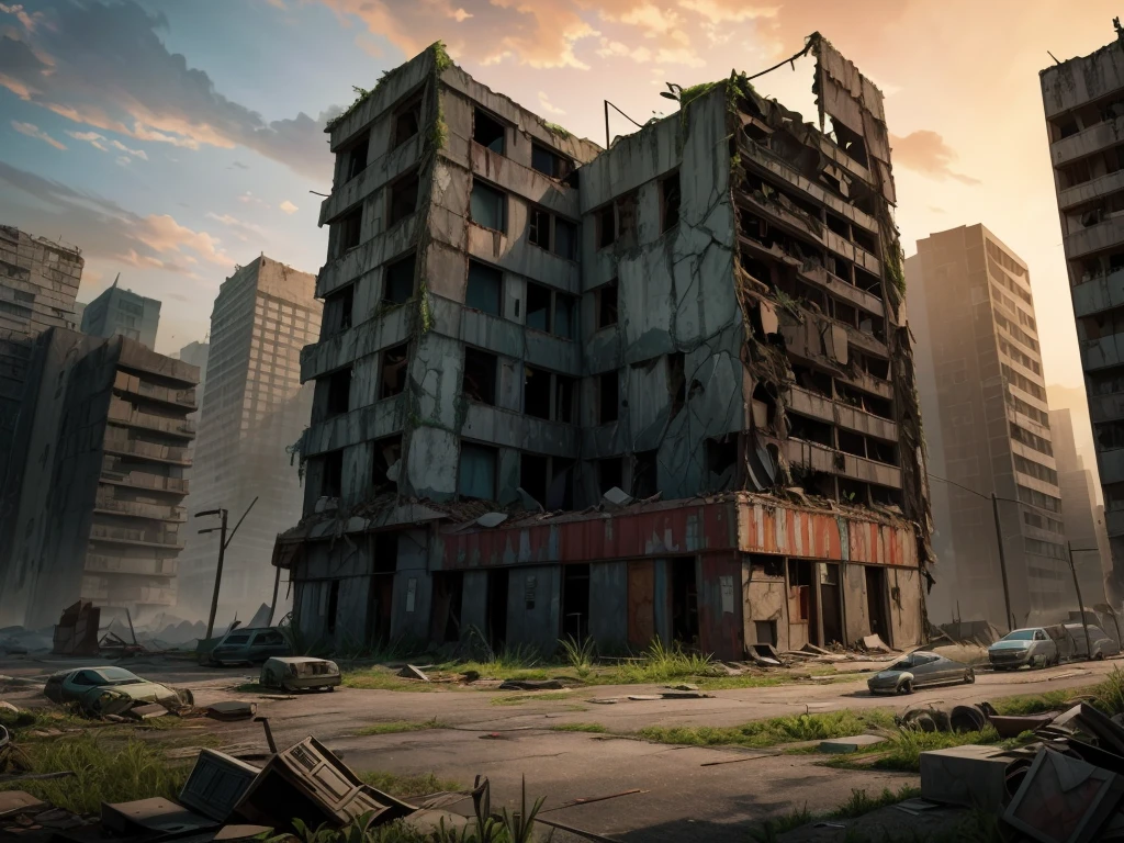 (post-apocalyptic wasteland,overgrown buildings)
(best quality,4k,8k,highres,masterpiece:1.2),ultra-detailed,(realistic,photorealistic,photo-realistic:1.37),HDR,UHD,studio lighting,ultra-fine painting,sharp focus,physically-based rendering,extreme detail description,professional,vivid colors,bokeh
scenery,landscape,post-apocalypti,,overgrown buildings,dystopian,futuristic,desolate,abandoned,lifeless,broken,decaying,apocalyptic atmosphere,collapsed structures,massive destruction,devastation,crumbling monuments,echoes of the past,debris scattered,overgrown with plants,ruined beauty')