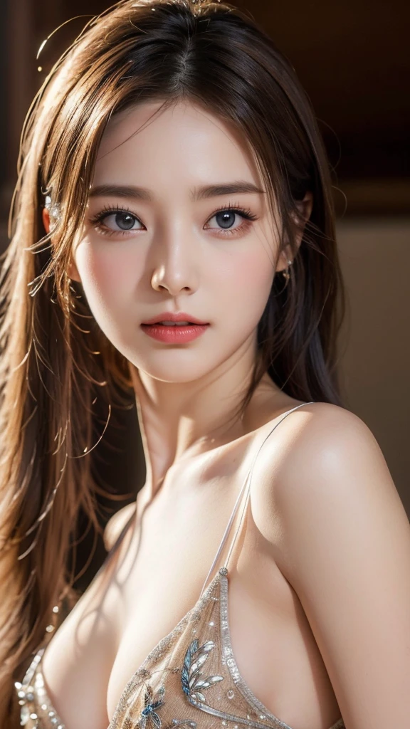 high quality work,Realistic artwork,Ultra Premium Graphics,8K HD CG works,High quality graphics,High-definition and elaborate CG work,10x pixels,Ultra-fine detail:1.1,Advanced Technical Details:1.1 realistic photo effects,Indoor lighting effects:1.5,Natural soft light:1.5. Light effects(Virtual Light Effects:1.8),Ultra-high resolution,Shiny Dress,Silver long hair,Silver Hair,Transparent Hair,Hair with attention to detail(High quality hair detail:1.1)Clear Eyes,Double eyelids are beautiful,Sharp eye makeup, Creates exquisite eyelash makeup, Thin eyebrows, Very fine eye,High nose, beautiful red lips, Rosy Cheeks, Delicate makeup applied , Pretty face, The face shape is perfectly balanced,(Advanced Face Detail:1.1) Masterpiece photo captures the essence of a dream experienced by an amazing young white woman NSFW, Perfect and beautifully detailed face, Realistic pores, 鋭くClear Eyes, ( are visible), sheer dress, All around her are tendrils of smoke that transform into surreal butterf., In a dream, she、鮮やかな色と超現実的な要素で満たされた幻想的なWind景の中にいることに気づきます。, The atmosphere is dreamy and ethereal, A soft light illuminates the scene, Young women are depicted as radiant and confident, Surrounded by symbols of her aspirations strength, The overall atmosphere of the image should evoke a sense of wonder, empowerment, and endless possibilities, Complex lighting, Rim Light, (Wind:1.3), ,Women artwork,Dress full body video,realism,Great cleavage,Your eyes arg brightly today