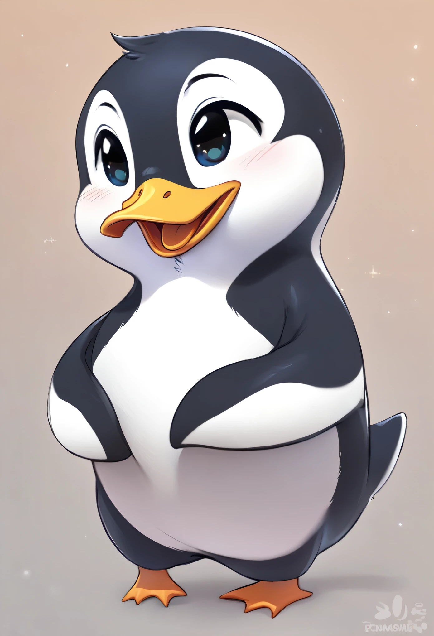 super deformed, furry, funny, fluffy, best quality, penguin with a duck mouth, cute no matter what he does, cute face, cute pose