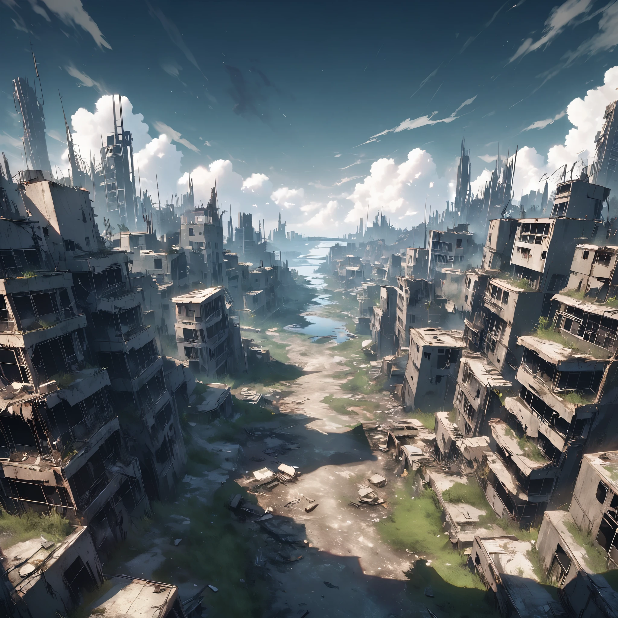 Post-apocalyptic destroyed city without humans