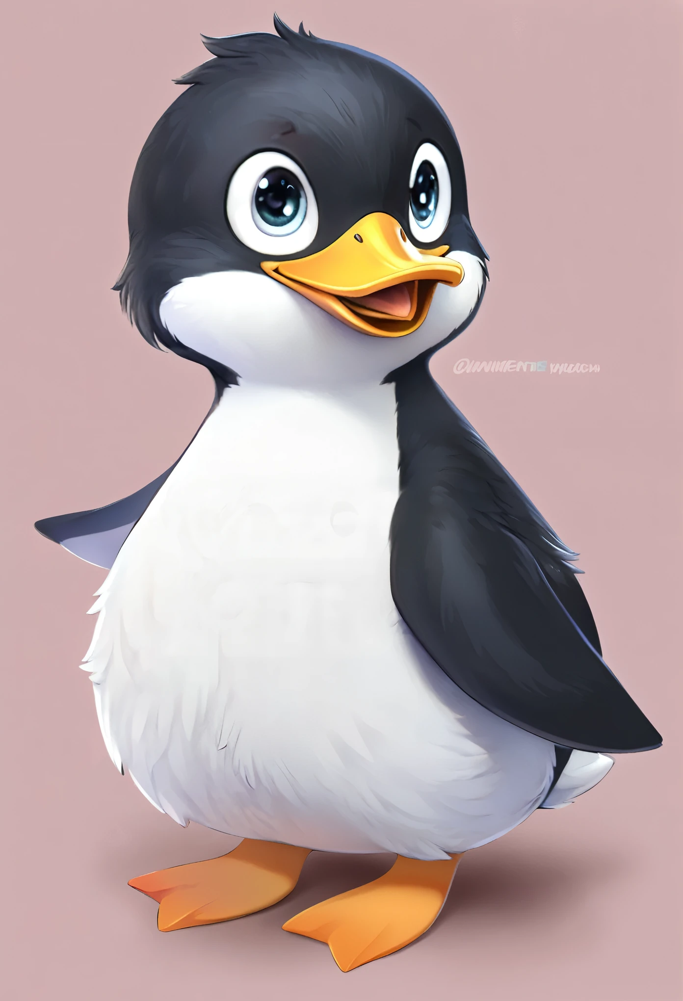 super deformed, furry, funny, fluffy, best quality, penguin with a duck mouth, cute no matter what he does, cute face, cute pose