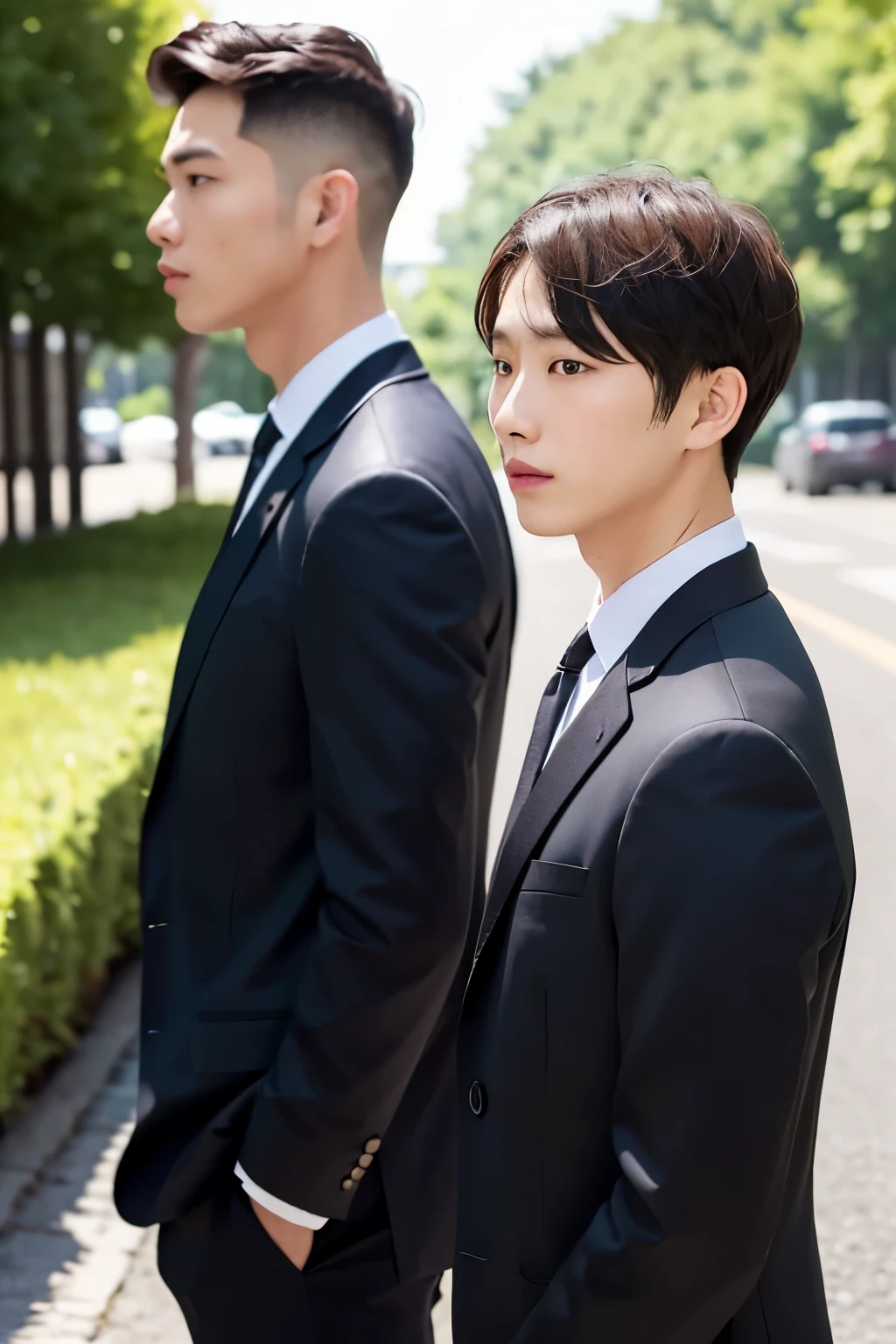 4K,Young men with short hair ,Left side,Looking ahead