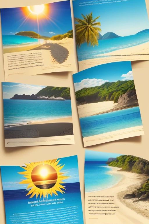 Pamphlet design with the sun and beaches on a sunny day 