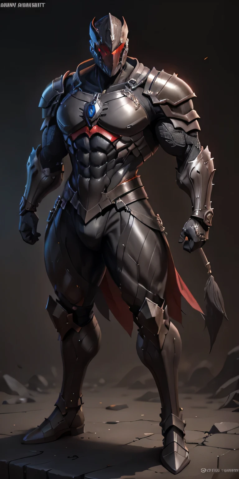 ((Black and scarlet armor.)) Stormcast Eternal from Age Of Sigmar, frontal, One-piece helmet, with a mask that represents an expressionless male face, Stormcast Eternal soldier, Stormcast Eternal armor, full-length, looking at the camera, facing the audience, standing pose, simple background, three-dimensional light, detailed full-body concept, muscular male, bodybuilder body, Huge muscles, huge pecs, huge chest, bulky pecs, broad shoulders (300 pounds) male, solo, sleek digital concept art, beautiful full-body concept art, art trend, CGsociety full-length, Black and scarlet armor. (massive, huge, muscular, Gigachad)  body full of huge muscles; muscle and bulge pecs, huge pecs, ((massive pectorals)) ((huge pectorals)) ripped abs, V-shaped body, thick waist, long legs, strong arms manly, muscular thighs, bulging biceps. A muscular bodybuilder in the making. A potential PRO competitive bodybuilder and bulging neck. ((Black and scarlet armor.))