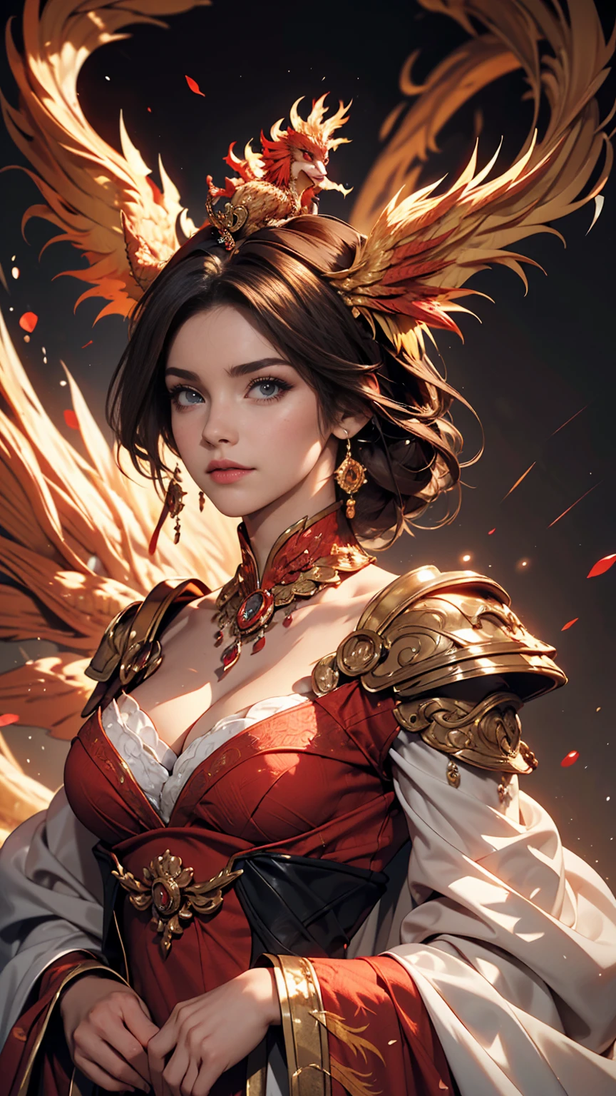 1 heroine, one beautiful princess, In the Dark: 1.6), Surreal Female Portraits by David Hockney and Alphonse Mucha, Fantasy art, Korean Doll, Photorealism, Dynamic Lighting, Art Station, Poster, Volumetric lighting, Highly detailed face, 8K Ultra, whole body, Awards, In the Dark, Deep Shadow, Modest, Cowboy Lens, (Red Phoenix Dress: 1.4), Long Hair, Black Hair, bust, Luxury Palace, Royal Style, Princess Crown, Big round black eyes, Style Royal, The most beautiful face, Large and normal breasts, Ultra-realistic,
