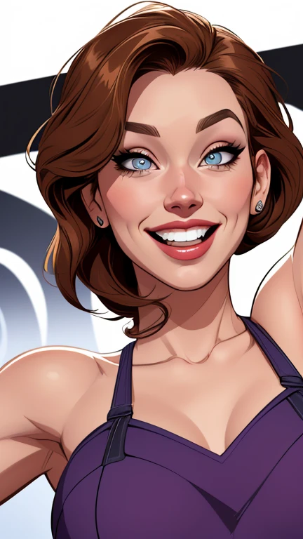 cartoon style digital illustration style drawings (Jennifer Lourence , Um grande sorriso, olhos perfeitos, rosto detalhado, Fundo, pose divertida, olhar sedutor, simply white Cartoon style background digital illustration