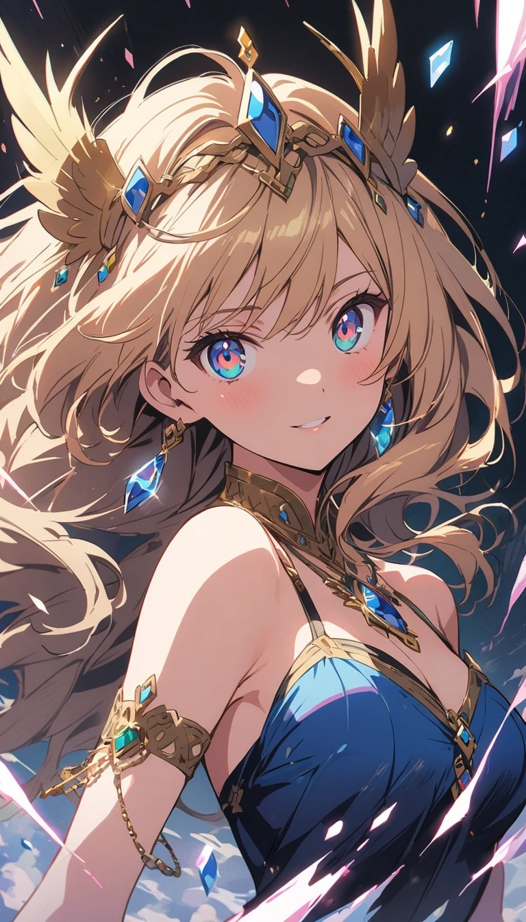 1Girl, Diamond decoration, Diamond in the rough background,(Diamond jewel), Mysterious,Beautiful gemstone background、Jewelry decoration、 BREAK,(Top Quality, Masterpiece, High Resolution, Detail), Anime Style, Flat Style,dynamic angle, (Shining Eyes, Detailed Beautiful Face), BREAK,Beautiful gemstones are scattered in the background、Fantasy、(A Western castle made of jewels)、Dynamic Angle、Anime