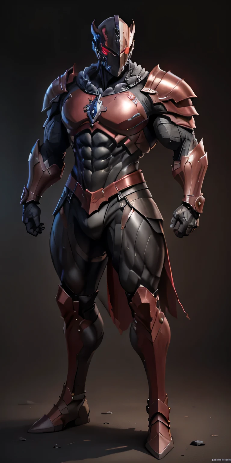 ((Black and scarlet armor.)) Stormcast Eternal from Age Of Sigmar, frontal, One-piece helmet, with a mask that represents an expressionless male face, Stormcast Eternal soldier, Stormcast Eternal armor, full-length, looking at the camera, facing the audience, standing pose, simple background, three-dimensional light, detailed full-body concept, muscular male, bodybuilder body, Huge muscles, huge pecs, huge chest, bulky pecs, broad shoulders (300 pounds) male, solo, sleek digital concept art, beautiful full-body concept art, art trend, CGsociety full-length, Black and scarlet armor. (massive, huge, muscular, Gigachad) body full of huge muscles; muscle and bulge pecs, huge pecs, ((massive pectorals)) ((huge pectorals)) ripped abs, V-shaped body, thick waist, long legs, strong arms manly, muscular thighs, bulging biceps. A muscular bodybuilder in the making. A potential PRO competitive bodybuilder and bulging neck. ((Black and scarlet armor.))