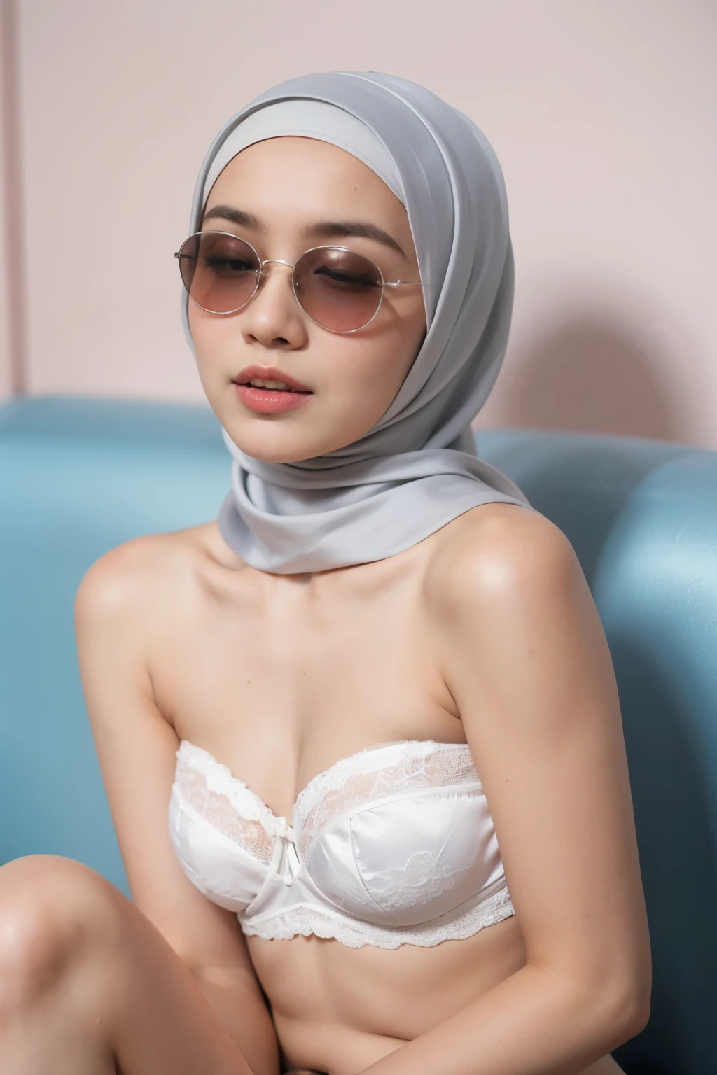 Wear sunglasses and act like Rosyam, ((Closed Eyes)), ((Strapless Colourful bra Flat Chest)), Naked, Angry pose, Angry face, (((HIJAB MALAY GIRL))), masutepiece, High quality, UHD 45K, Realistic face, Realistic skin feeling , A Japanese Lady, 8 , , Very cute and baby-like face, (((FLAT CHEST))), (MATRIX WORLD), ((look In front at the camera and SADNESS)), ((())), (((CUTE GIRL))), ((SILVER PASTEL LIPS)), ((SATIN LACE)), ((CHUBBY)), ((UNDRESS)). Brown, Flat Chest, Wearing G-String. Sitting, from behind view up, seductive pose